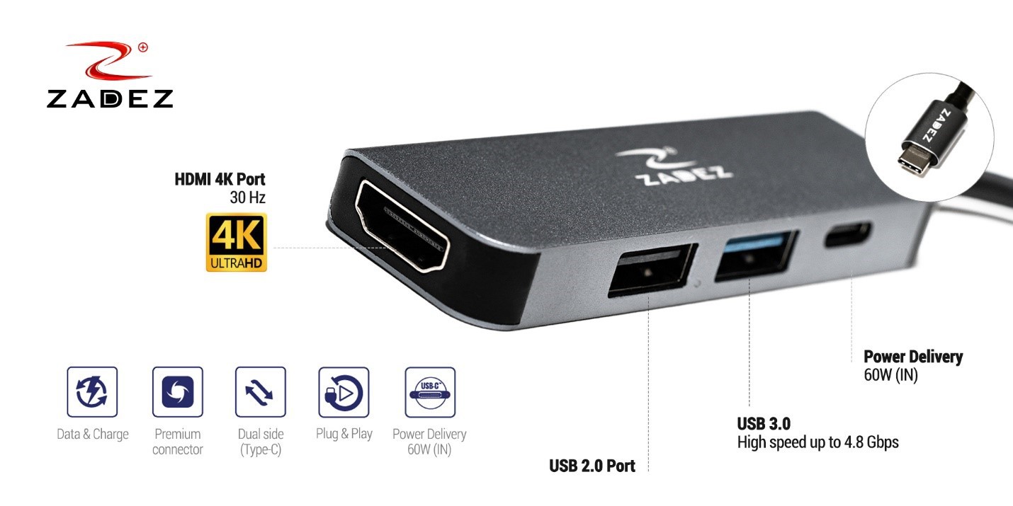 Cáp Hub USB-C 4 in 1 Zadez ZAH-514