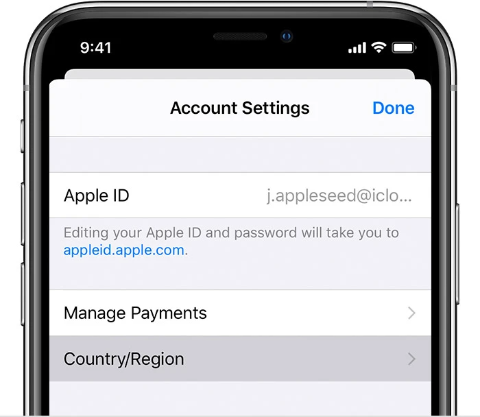 Thay đổi region Apple ID