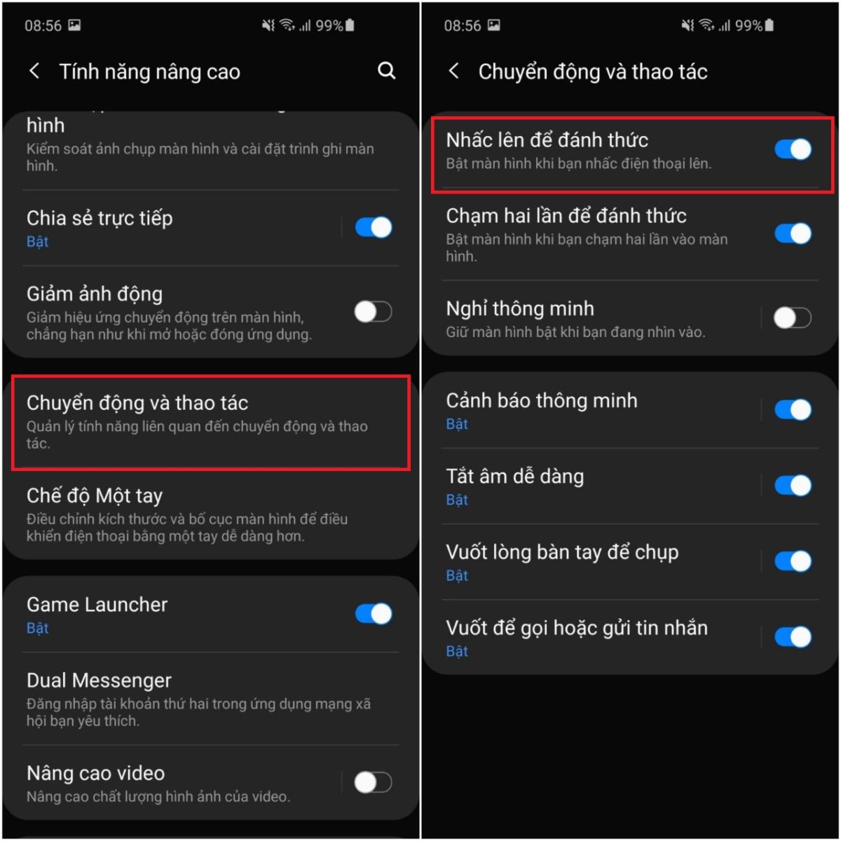 Cách bật tính năng nhấc lên để đánh thức trên điện thoại Samsung (2)