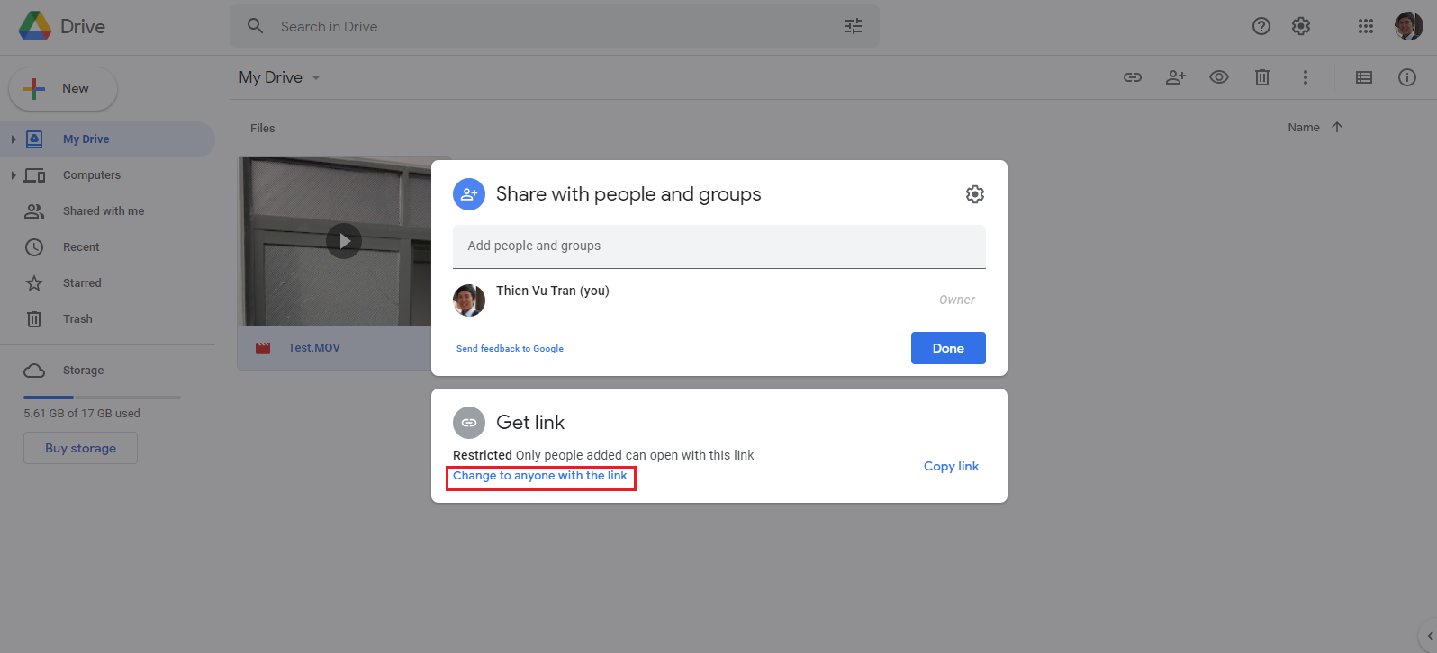 Hướng dẫn cách chia sẻ file trên Google Drive bằng máy tính