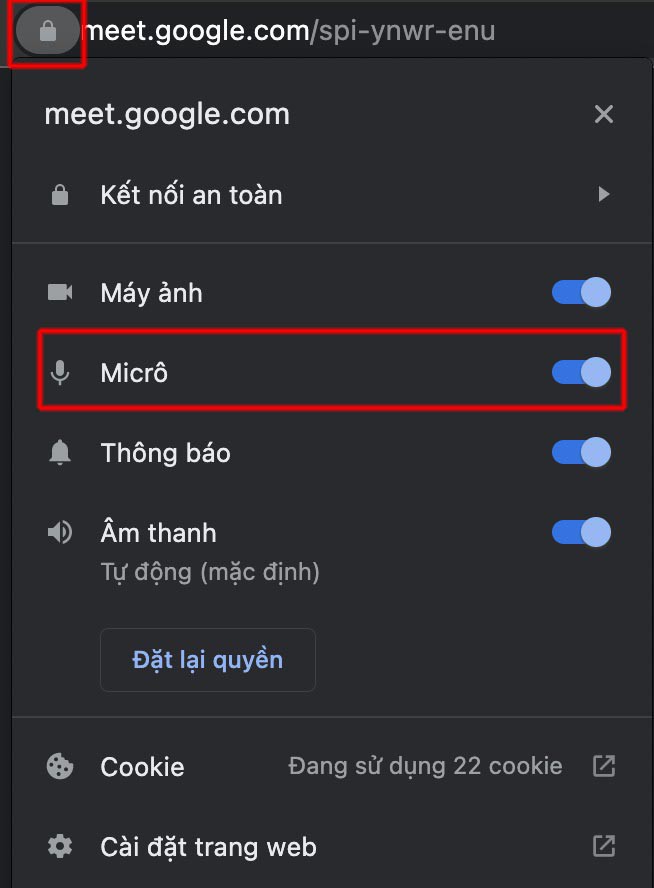 cách bật micro trên google meet 2