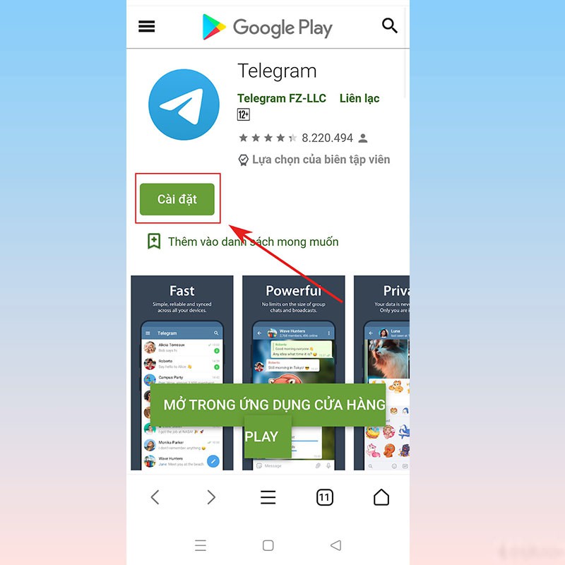 Cách tải Telegram cho điện thoại Android