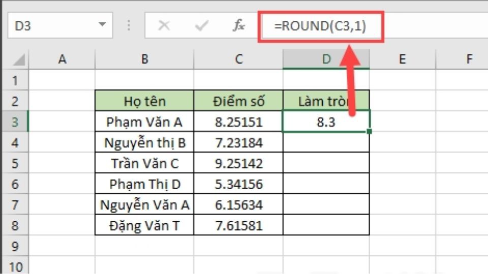hàm round trong excel 2