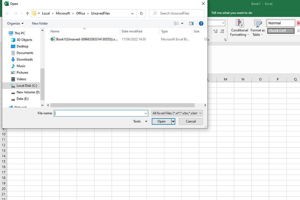 Cách phục hồi file Excel chưa lưu (tiếp)