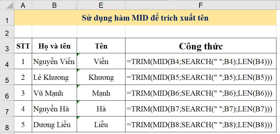 Cách sử dụng hàm MID trong Excel (3)