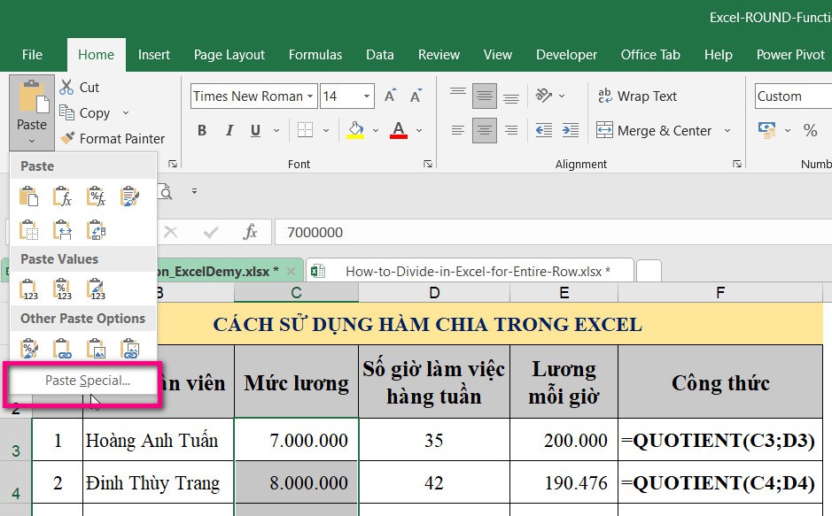 Cách sử dụng hàm chia trong Excel cực đơn giản có ví dụ dễ hiểu (3)