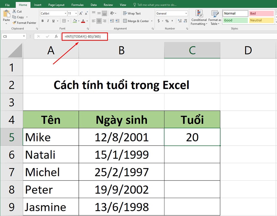 Cách tính tuổi trong Excel - Ảnh 04