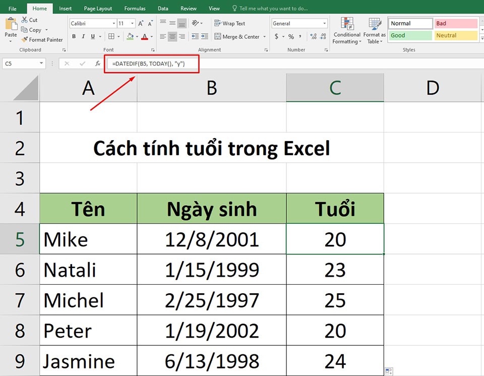 Cách tính tuổi trong Excel - Ảnh 07