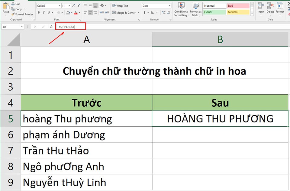 Chuyển chữ thường thành chữ hoa trong Excel - Ảnh 02