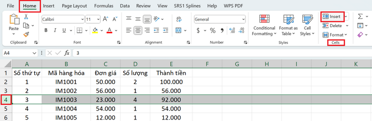 Cách thêm dòng trong Excel (6)
