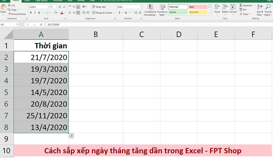 Sắp xếp ngày tháng trong Excel - Ảnh 02