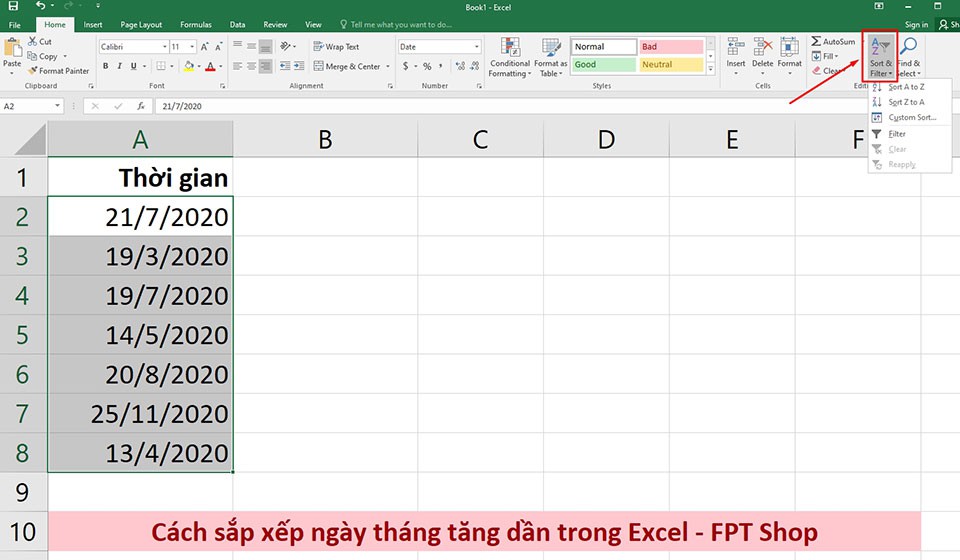 Sắp xếp ngày tháng trong Excel - Ảnh 03
