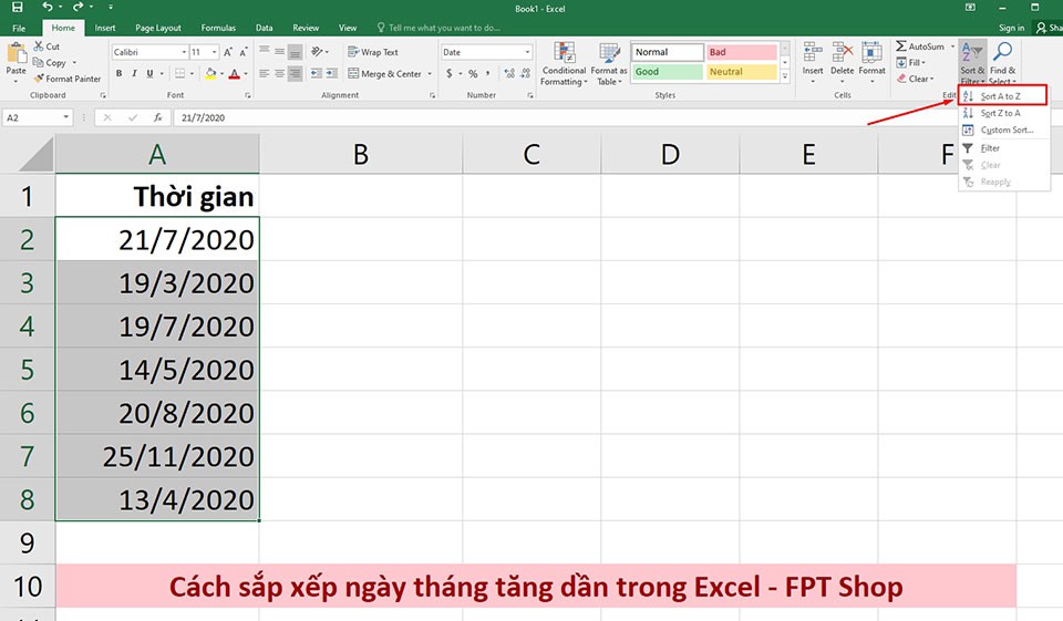 Sắp xếp ngày tháng trong Excel - Ảnh 04