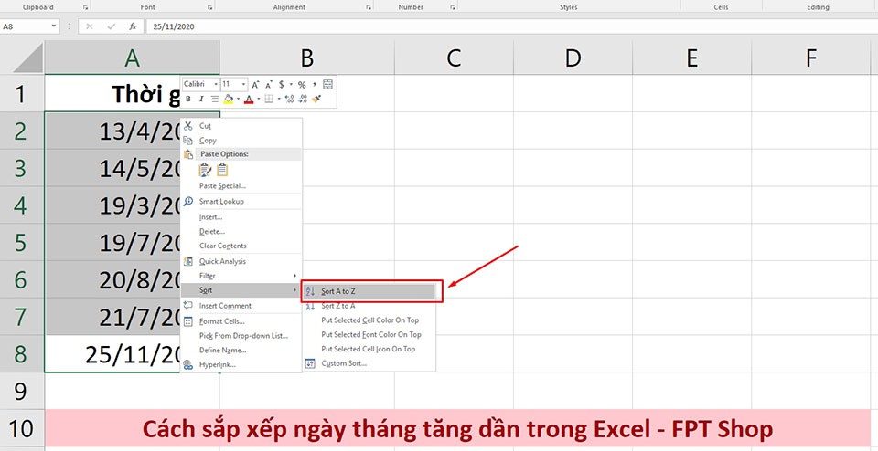 Sắp xếp ngày tháng trong Excel - Ảnh 05