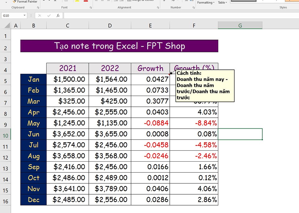 Tạo note trong Excel - Ảnh 04
