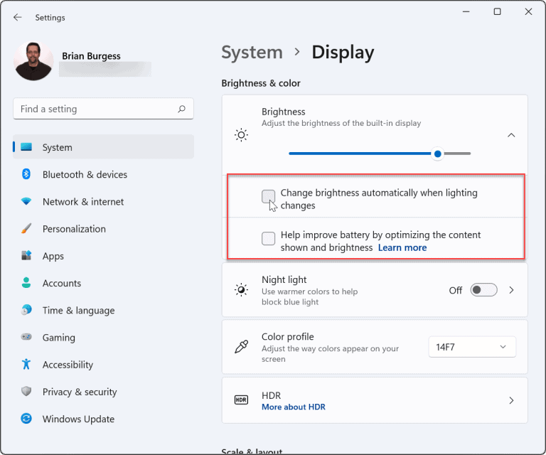 Hướng dẫn tắt tự động điều chỉnh độ sáng màn hình Windows 11