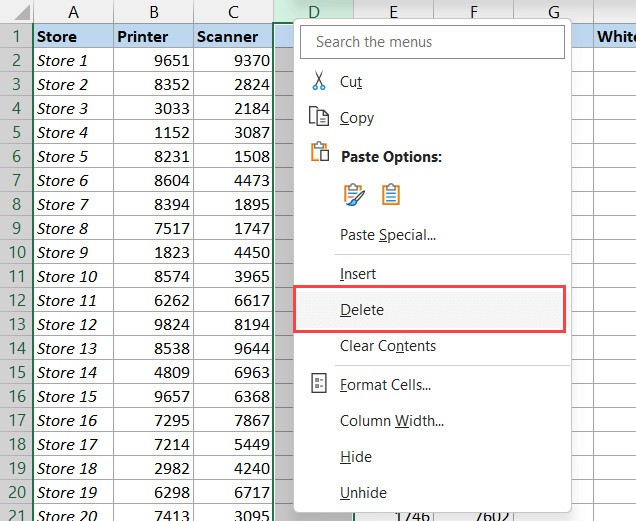 Cách xóa cột trong Excel (1)