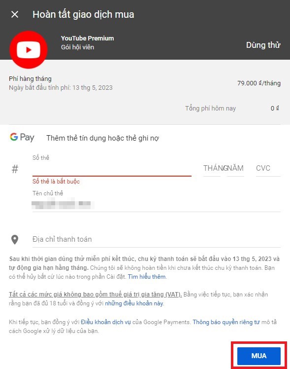 Hướng dẫn đăng ký YouTube Premium tại Việt Nam 6
