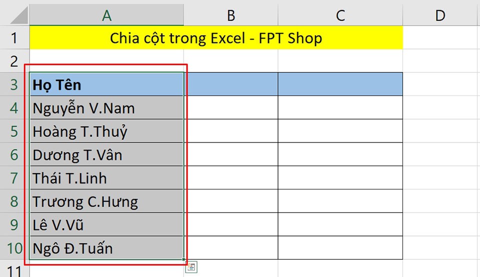 Chia cột trong Excel - Ảnh 02