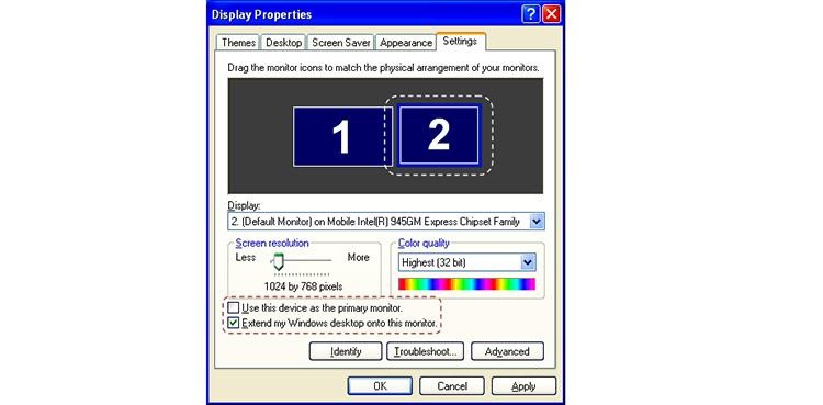 Cho phép chiếu màn hình laptop lên tivi với hệ điều hành Windows XP