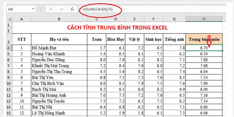 3 cách tính điểm trung bình trong Excel (Ảnh 6)