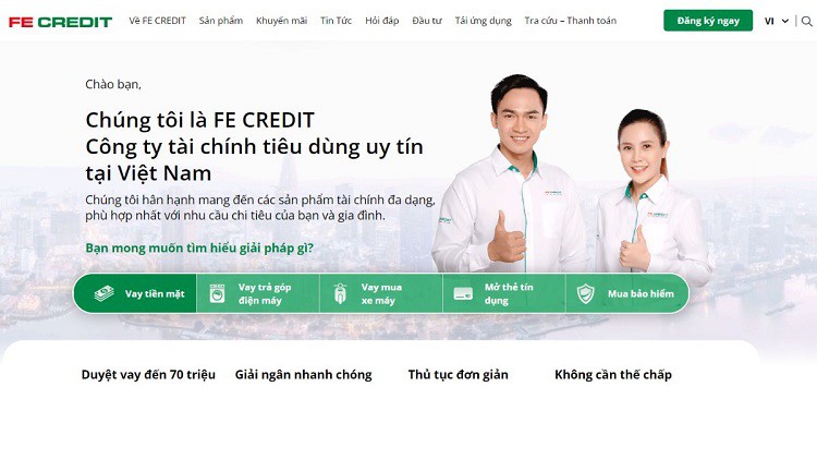 Website chính thức của Fe Credit có nhiều tính năng hỗ trợ tiện lợi
