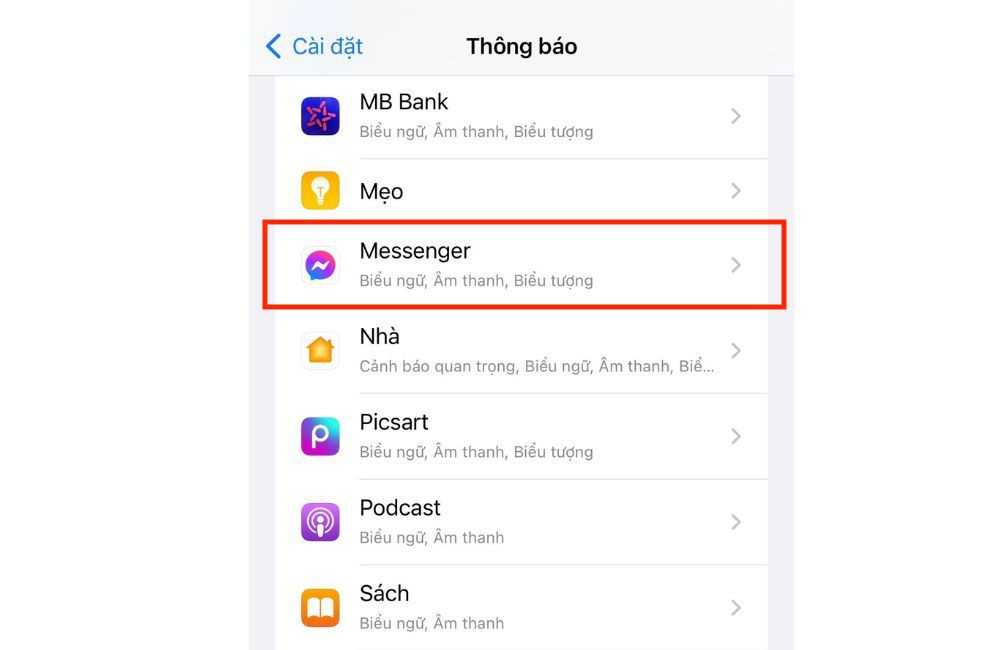 Go to the Messenger notification settings
