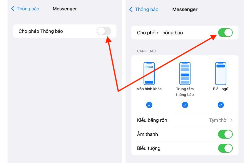 Turn off and on the Messenger notification on the phone