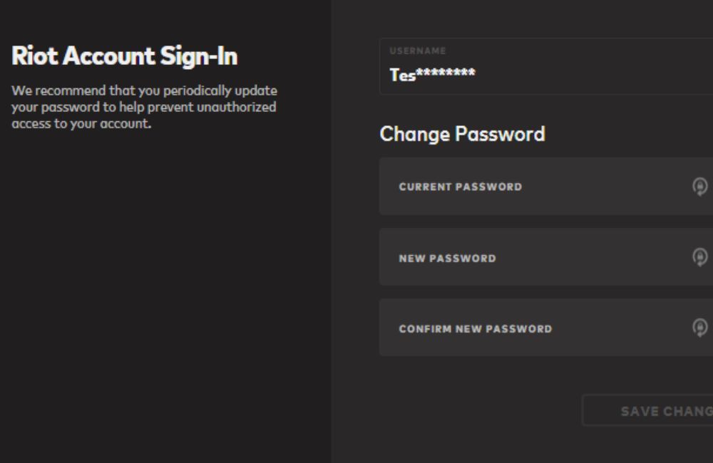 Lưu ý khi thay đổi password Riot