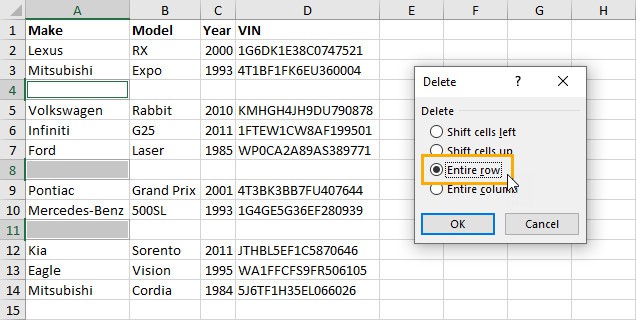 Mẹo hay xóa dòng trống trong Excel nhanh chóng và an toàn (8)