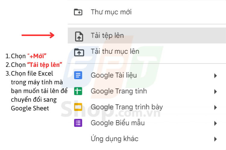 Cách tạo Google Sheet từ một file Excel có sẵn