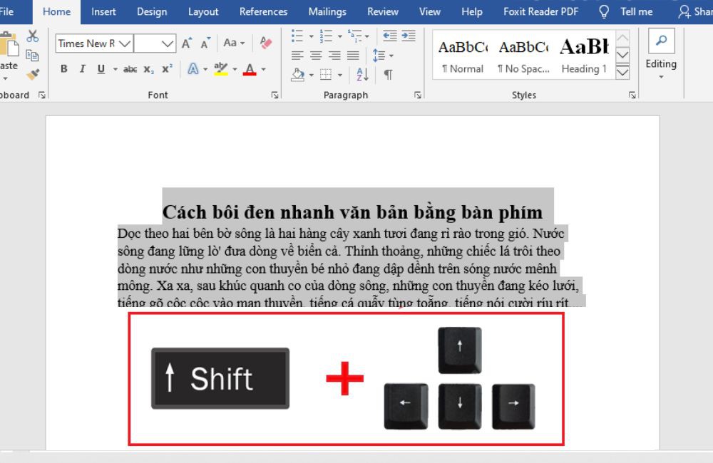 Bôi đen trong Word bằng Shift + mũi tên bàn phím 