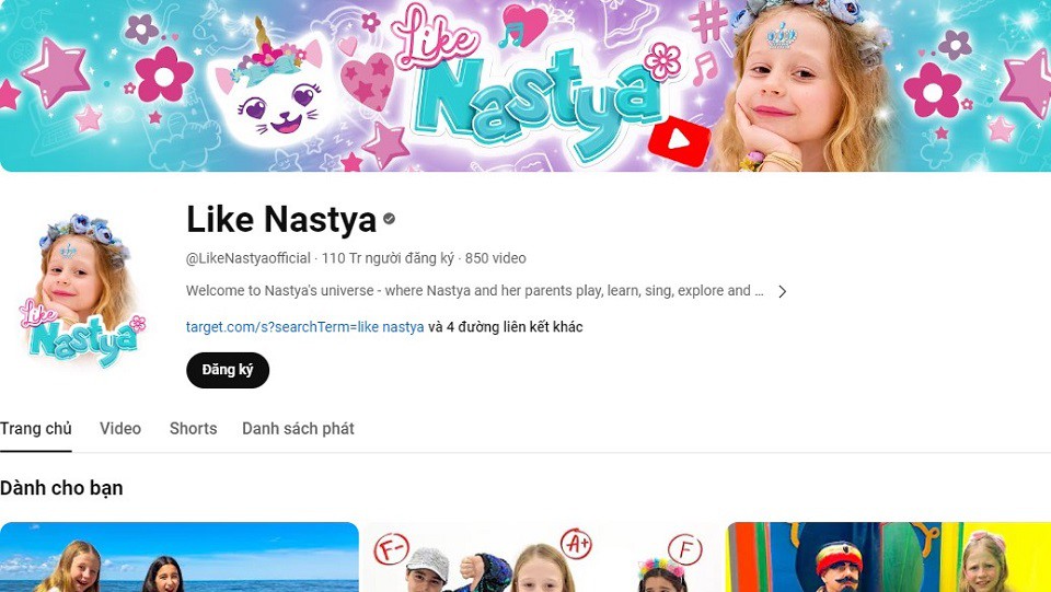 Kênh YouTube Like Nastya