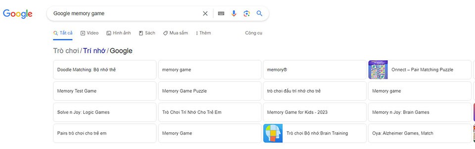 Cách tìm trò chơi trí nhớ trên Google