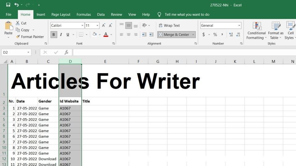 Chọn cột hoặc hàng muốn ẩn trong Excel