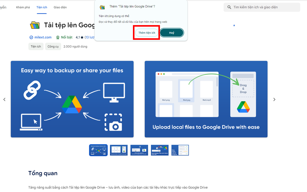 Cách tải tệp tin lên Google Drive bằng extension 1