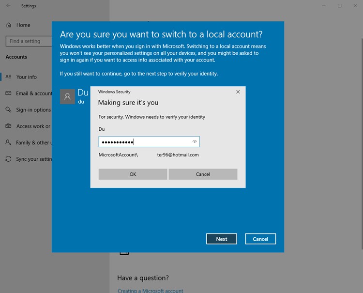 Tạo tài khoản cục bộ để xóa tài khoản Microsoft trên Windows 10 05