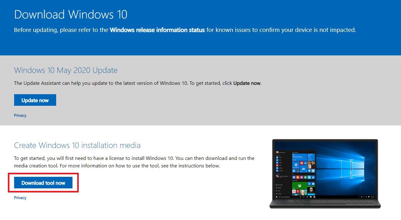 Hướng dẫn tải Windows 10 Microsoft 1 gốc