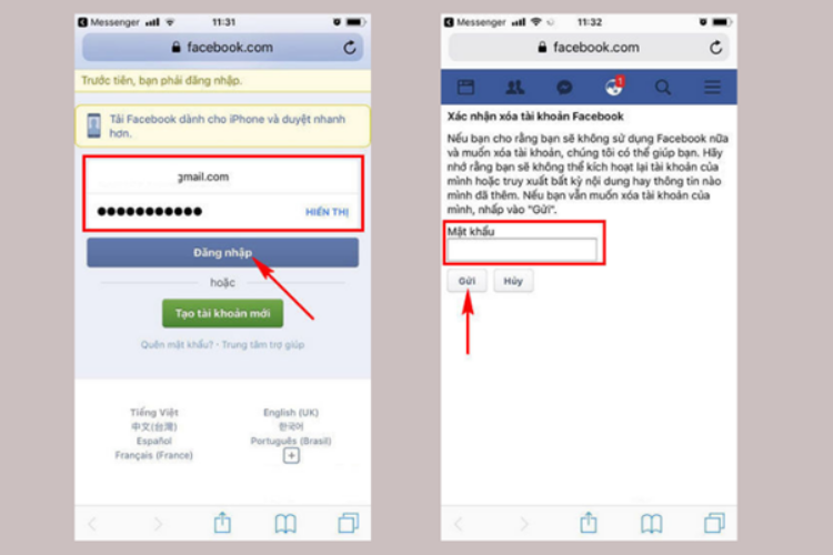Minh hoạ cách xoá tài khoản Facebook vĩnh viễn trên điện thoại iOS