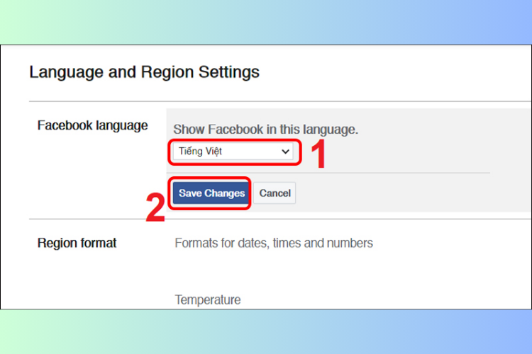 Cách đổi ngôn ngữ trên Facebook bằng máy tính