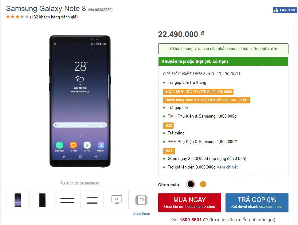 Galaxy Note8 đang giảm giá sốc 2 triệu đồng tại FPT Shop 1