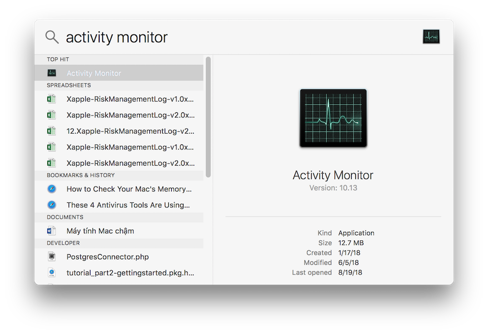 Mở Activity Monitor trong trình Spotlight.