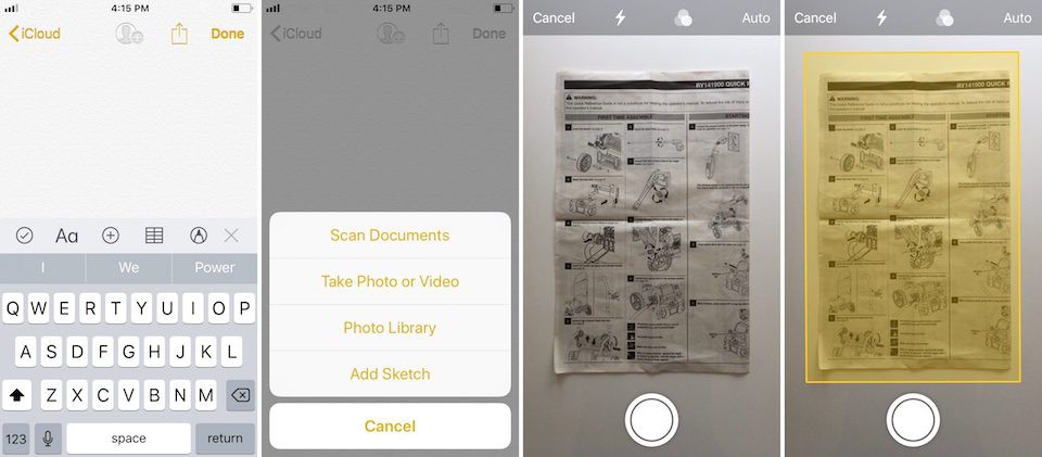 Scan trực tiếp tài liệu thông qua ứng dụng Notes trên iOS.