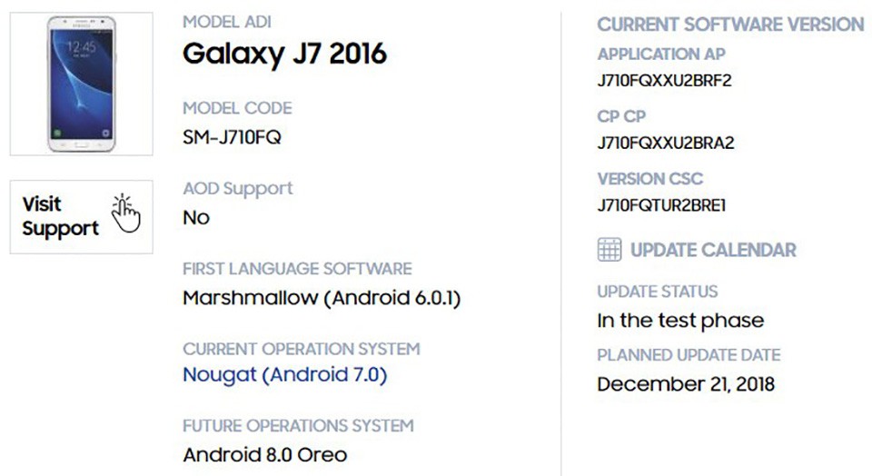 Galaxy J7 (2016) sắp được lên đời Android Oreo