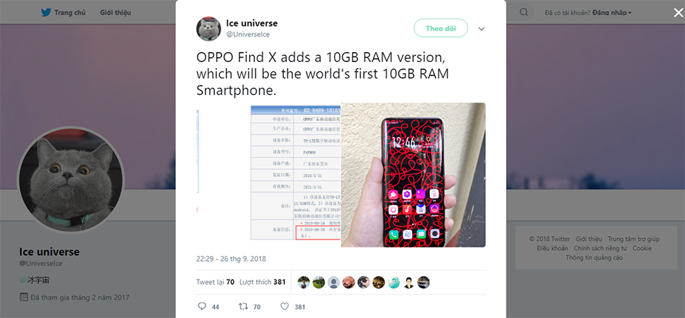 OPPO Find X sắp có phiên bản RAM 10GB (ảnh 1)