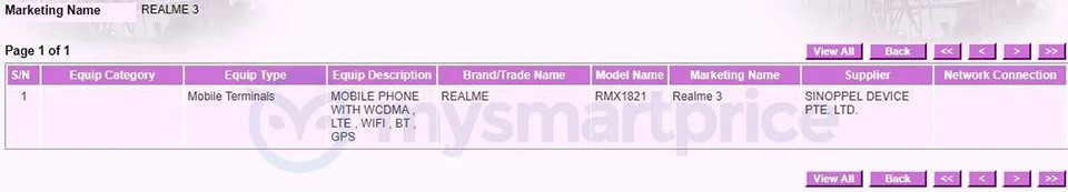 Realme 3 đạt chứng nhận tại Singapore