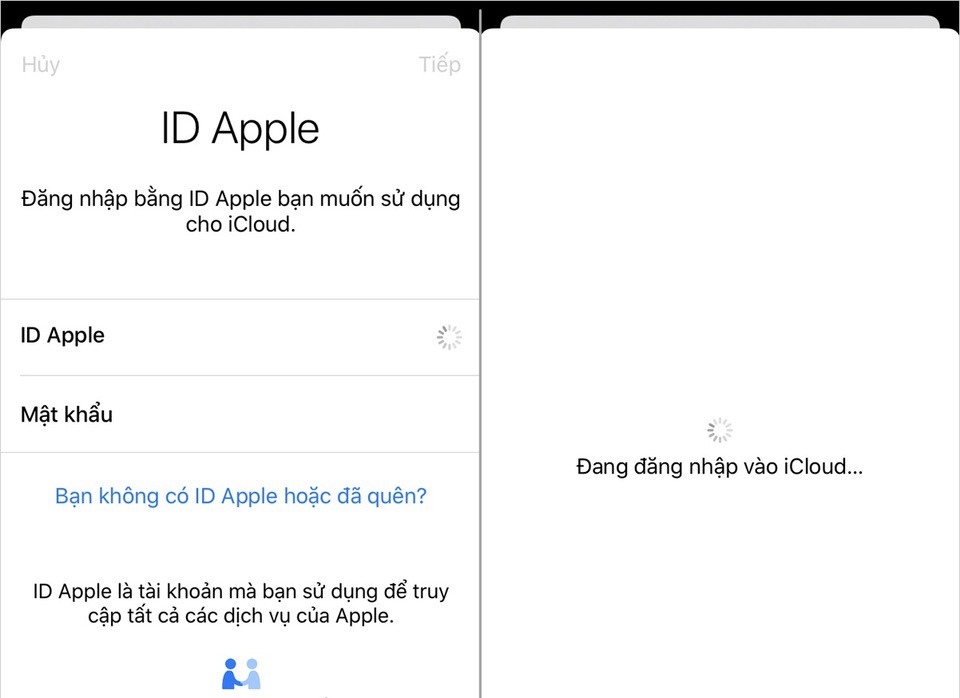 Bạn cần nhập ID Apple và mật khẩu để đăng nhập vào iCloud