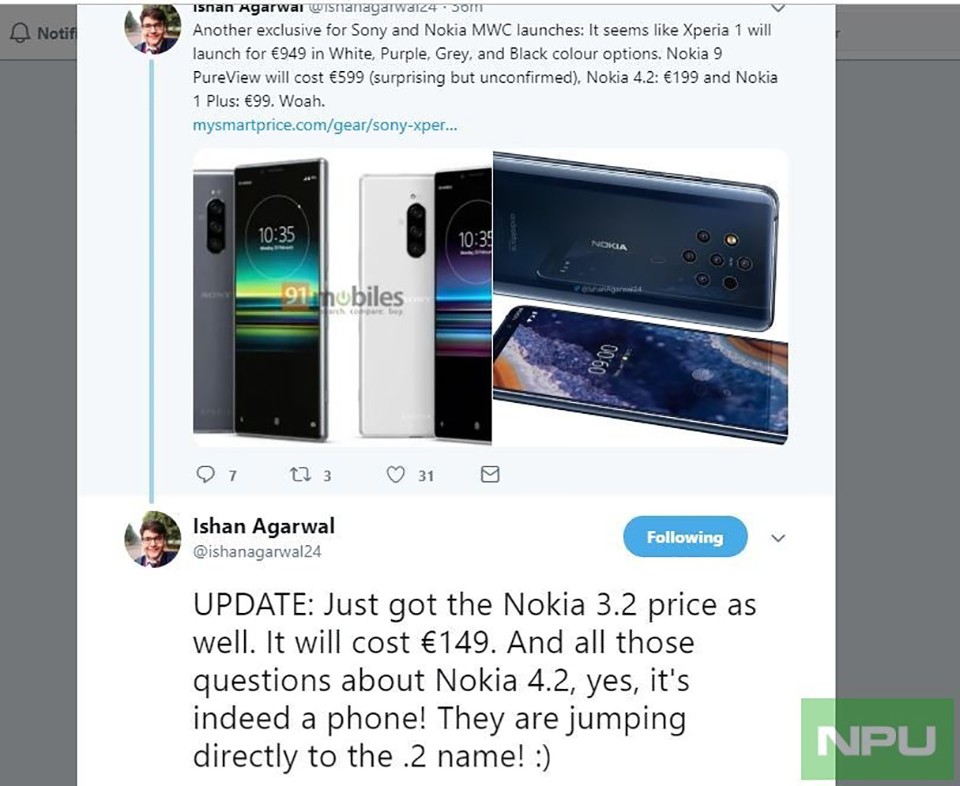 giá bán Nokia 9 PureView và Xperia 1 Plus