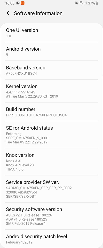 Galaxy A7 (2018) được lên đời Android Pie