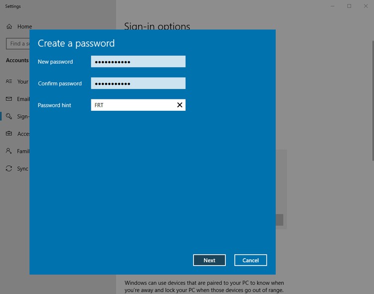 Cách cài đặt mật khẩu máy tính Windows 10 bằng Local Account - Bước 4